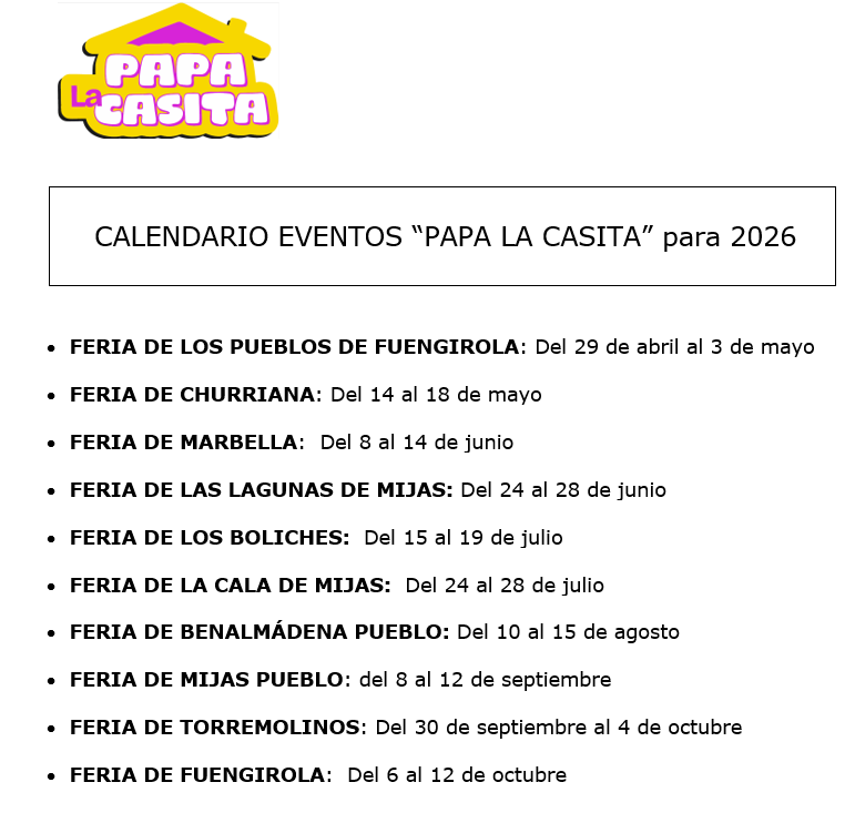 Calendario eventos 2026